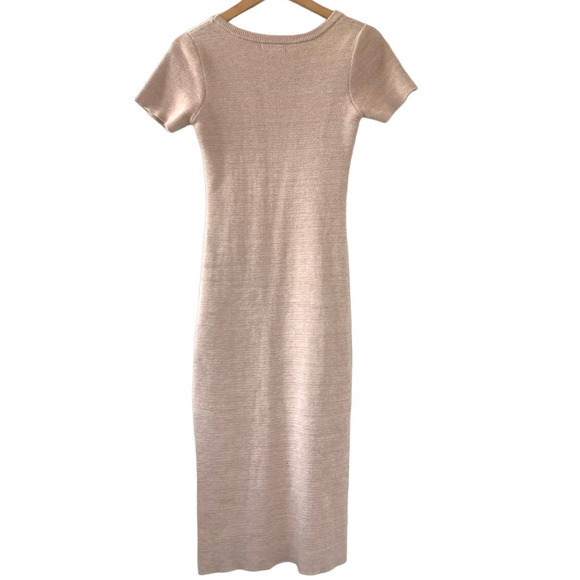 Forever 21 Nude Pink Side Slit Ribbed Short Sleeve Silhouette Dress Size M - Picture 3 of 8